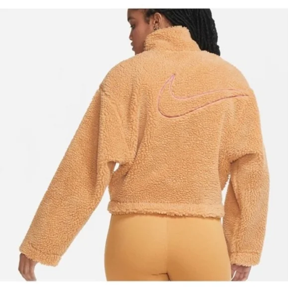 Nike Women's swoosh crop camel tan sherpa fleece xs